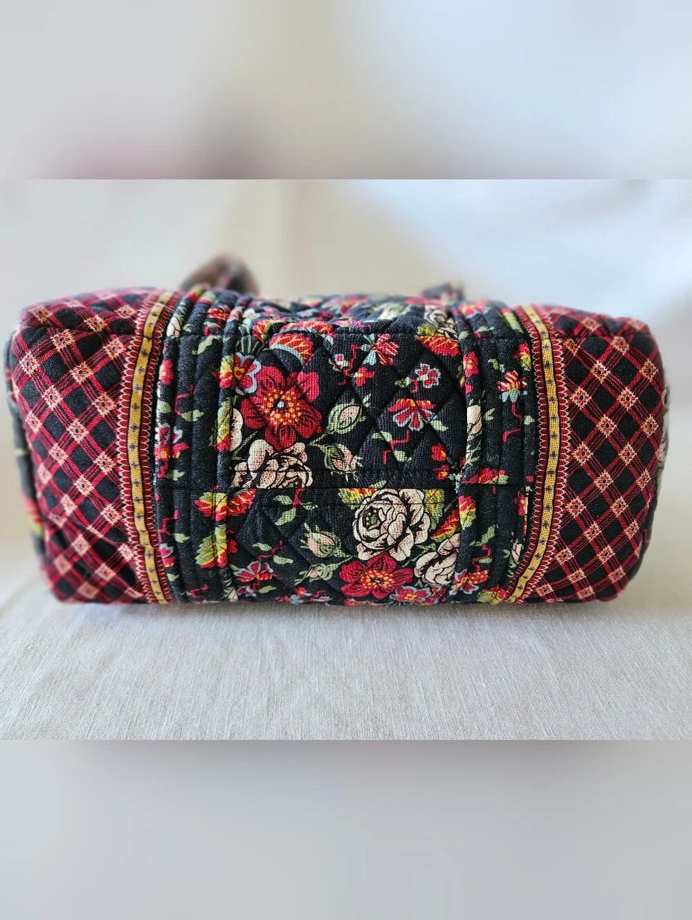Quilted Floral Vera Bradley Mini Duffel in Black and Red - Women’s Shoulder Bag - Picture 4 of 9